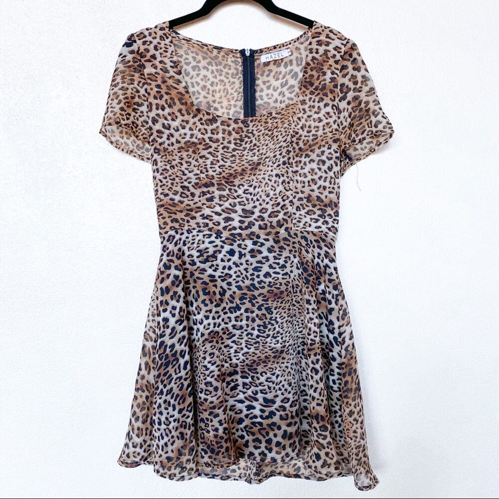 Hazel Short Sleeve Semi Sheer Leopard Print Dress Size Small